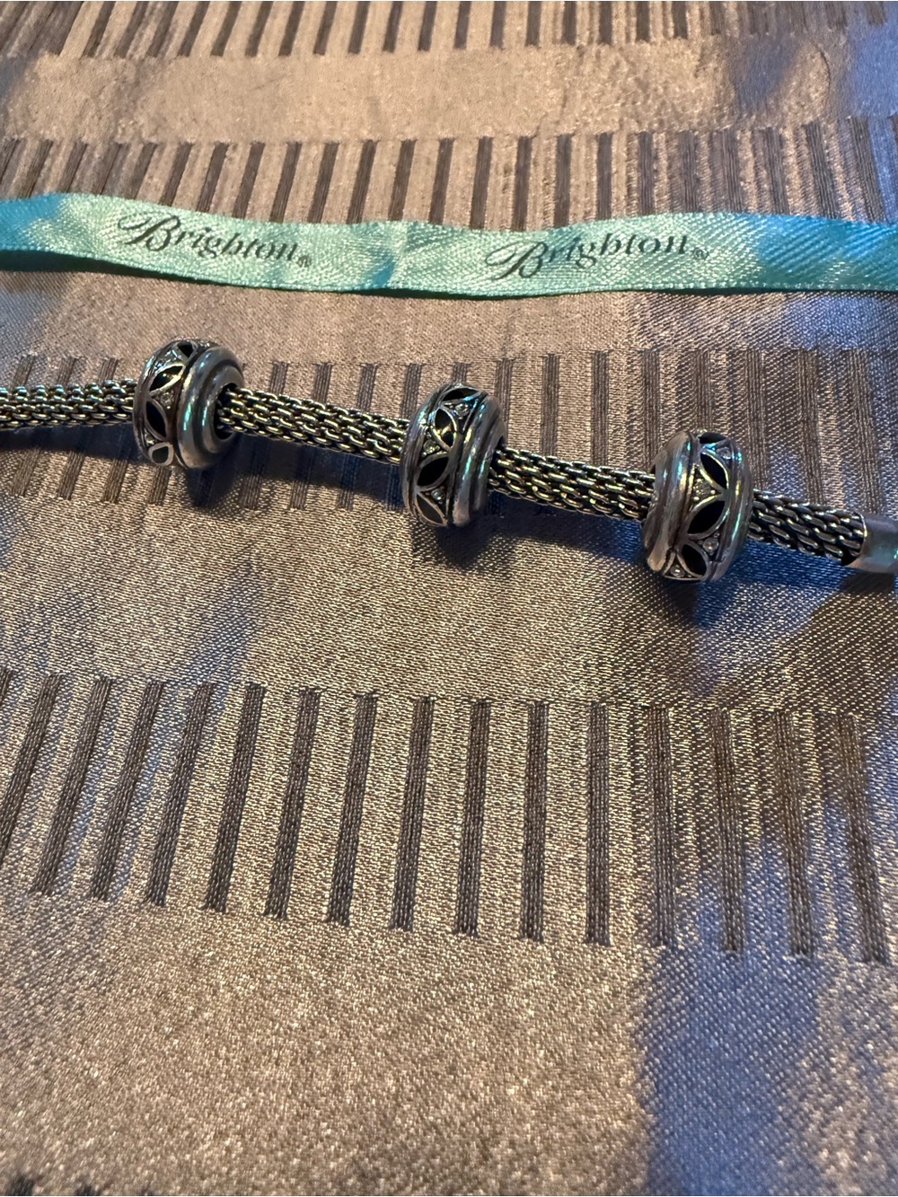 Rare Retired Brighton Deco Black and Silver Spacer Beads set of 3 & Pouch
